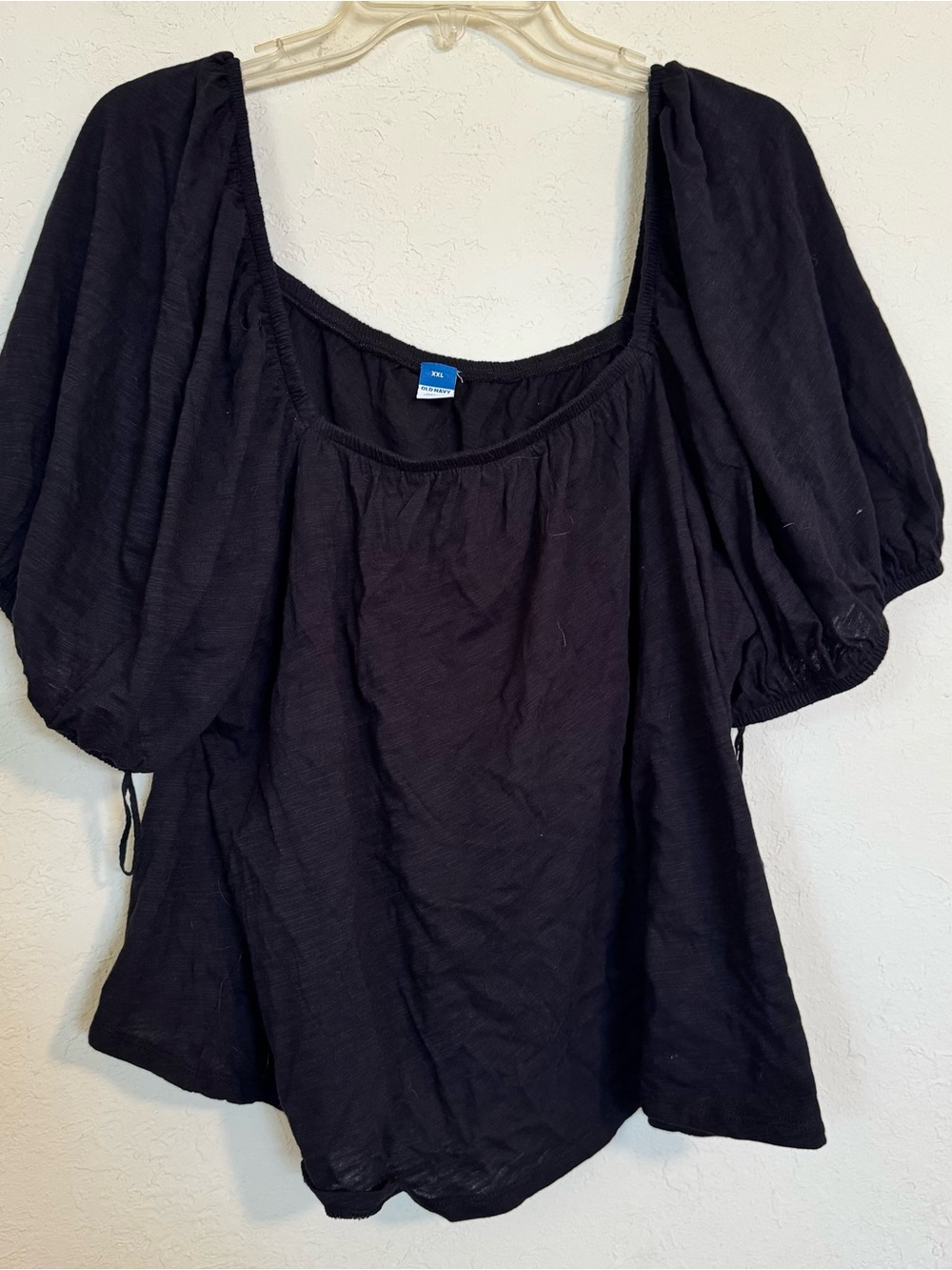 Old Navy Black Puff Sleeve Peasant Blouse